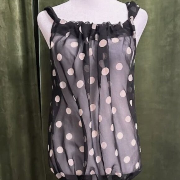 Classic Women's Sheer Black Polka Dot Sleeveless Blouse Size: M/L - Picture 4 of 8